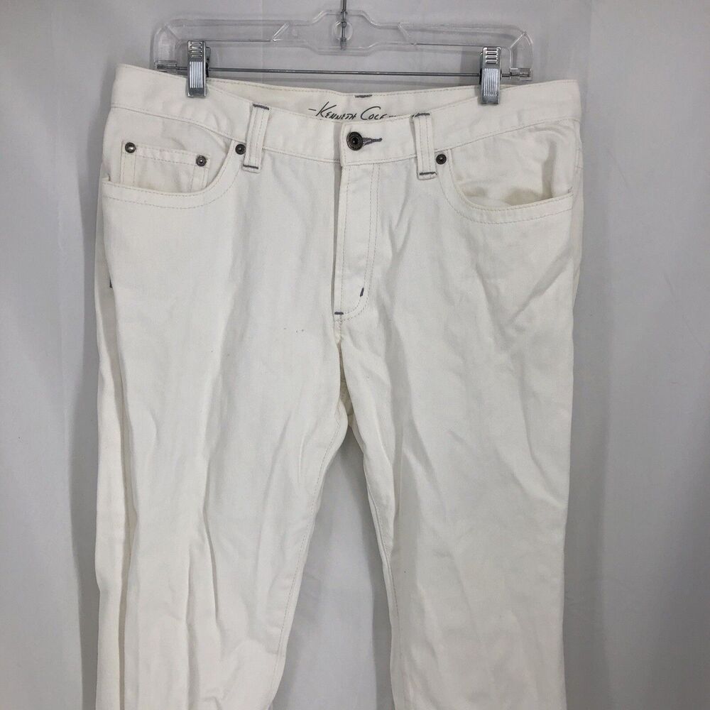 Kenneth Cole New York Slim Straight White Denim Jeans 100% Cotton 34x34 (34x35)